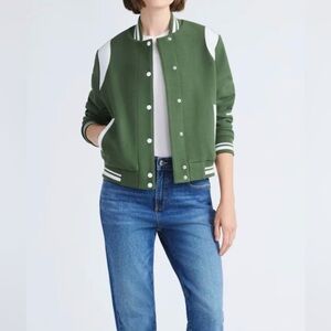 Free Assembly Women's Faux wool varsity Jacket, NWT bomber green XS